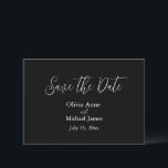 Reserve A Data Elegante Salve o Dia em Branco e Preto Script<br><div class="desc">Cartão simples moderno branco e preto “Salve o Dia”.  Os nomes são feitos em letra cursiva elegante. Perfeito para aquele casamento de primavera,  verão,  outono ou inverno.</div>