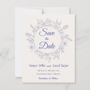 Reserve A Data Elegante Salve o Dia Floral Creme e Azul