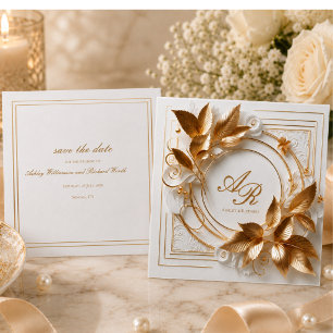 Reserve A Data Elegante Save the Date Botânico em Dourado