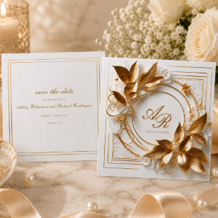 Reserve A Data Elegante Save the Date Botânico em Dourado