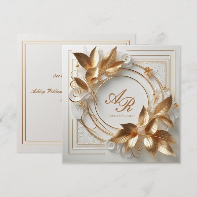 Reserve A Data Elegante Save the Date Botânico em Dourado (Frente/Verso)