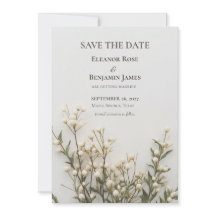 Elegante Save the Date Botânico em Marfim