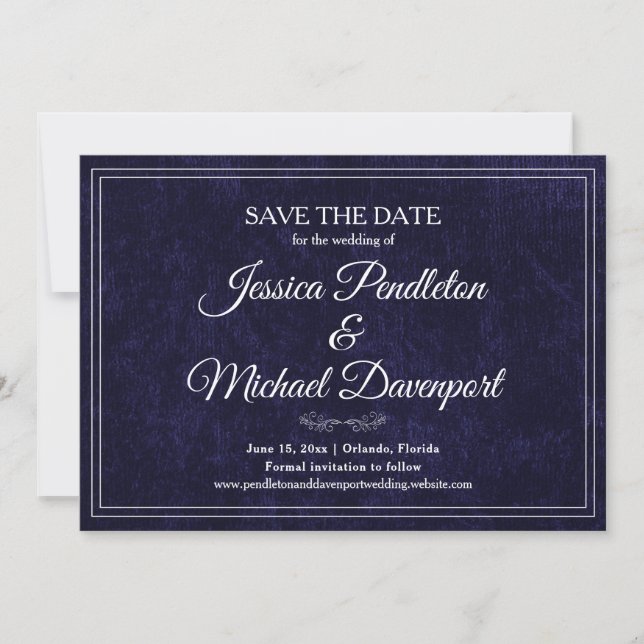 Reserve A Data Elegante Save the Date de Casamento Azul-Marinho C (Frente)