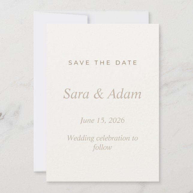 Reserve A Data Elegante Save the Date de Casamento Bege (Frente)