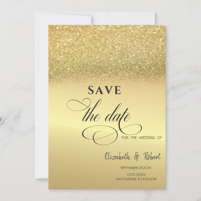 Reserve A Data Elegante Save The Date de casamento com brilho em  (Frente)