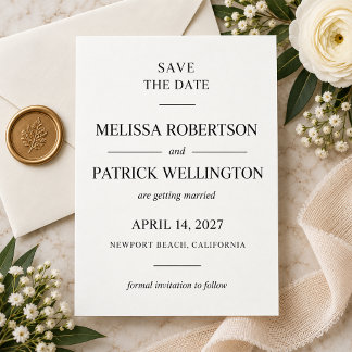 Reserve A Data Elegante Save the Date de Casamento Preto e Branco