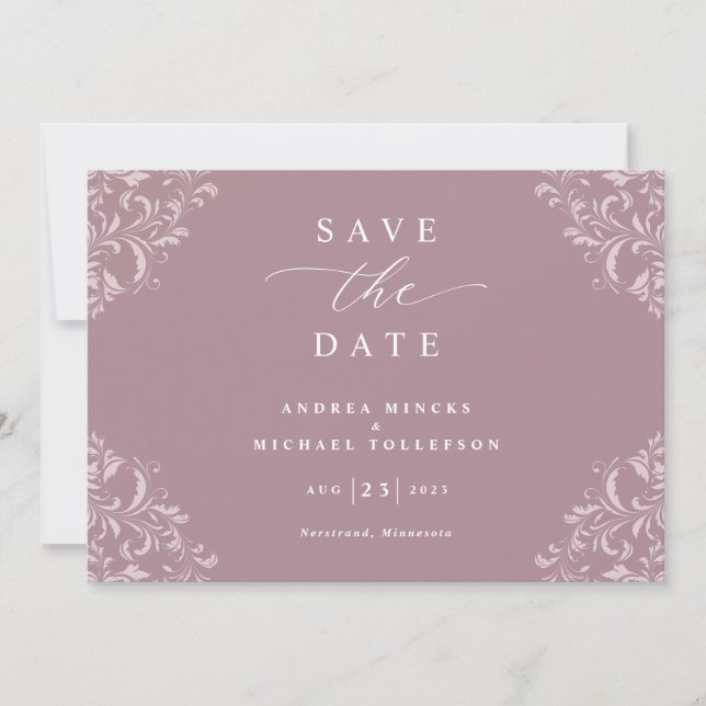 Reserve A Data Elegante Save The Date de Casamento Rosa Poeira Ma (Frente)