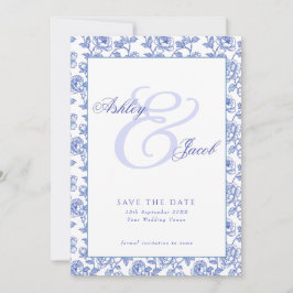 Reserve A Data Elegante Save the Date Floral Azul para Casamento