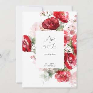 Reserve A Data Elegante Save the Date Floral Vermelho de Casament
