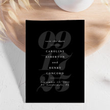 Elegante save the date ousado preto e branco moder