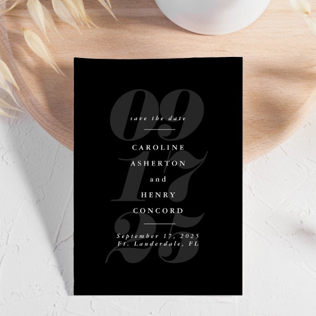 Reserve A Data Elegante save the date ousado preto e branco moder (Criador carregado)