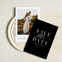 Elegante Save The Date Preto e Branco Uma Foto QR