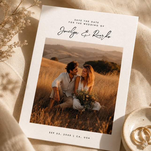 Reserve A Data Elegante Script Boho Foto Orçamento Save the Date (Criador carregado)