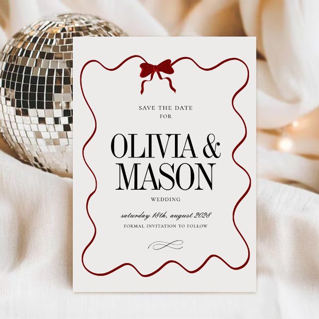 Reserve A Data Elegante Script | Casamento Borgonha Marfim Arco V (Criador carregado)