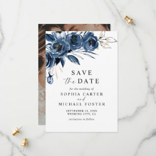 Reserve A Data Elegante Script Casamento Fotográfico Floral Azul 