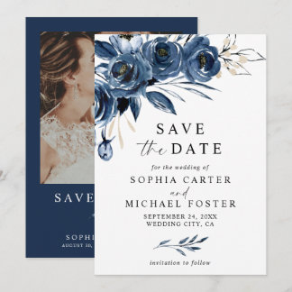 Reserve A Data Elegante Script Casamento Fotográfico Floral Azul 