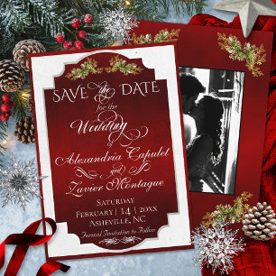 Reserve A Data Elegante Script & Foto - Vermelho/Prata