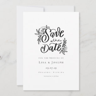 Reserve A Data Elegante Script Preto e Branco Salve a Data