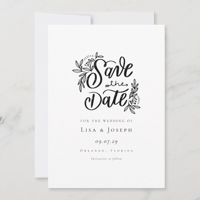 Reserve A Data Elegante  Script Preto e Branco Salve a Data (Frente)