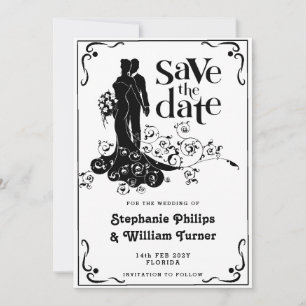 Reserve A Data Elegante Silhueta de Casamento Salve a Data
