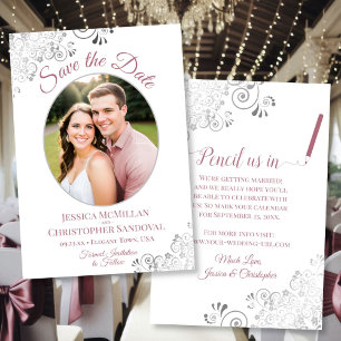 Reserve A Data Elegante Silver Lace Foto Mauve no Casamento Branc