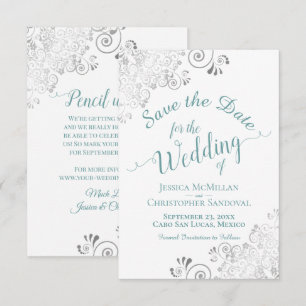 Reserve A Data Elegante Silver Lace Frills Teal em Casamento Bran