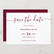 Elegante Simples Burgundy Casamento Salve A Data
