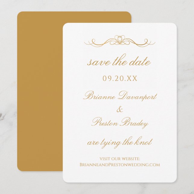 Reserve A Data Elegante Simples Personalizado Dourado e Branco Ca (Frente/Verso)