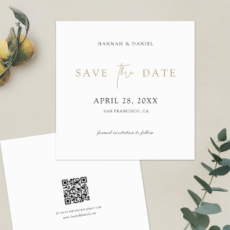Reserve A Data Elegante Simples Save the Date Dourado com Código 
