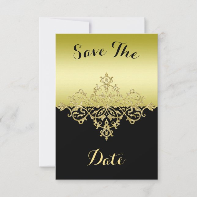 Reserve A Data Elegante, sofisticado ouro e preto Salve a data (Frente)
