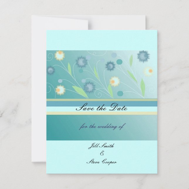 Reserve A Data Elegante Teal Floral Salvar a Data (Frente)