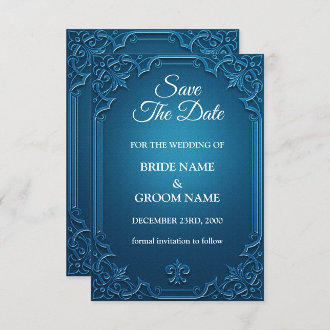 Reserve A Data Elegante Teal Turquoise Geométrica do casamento vi (Frente/Verso)