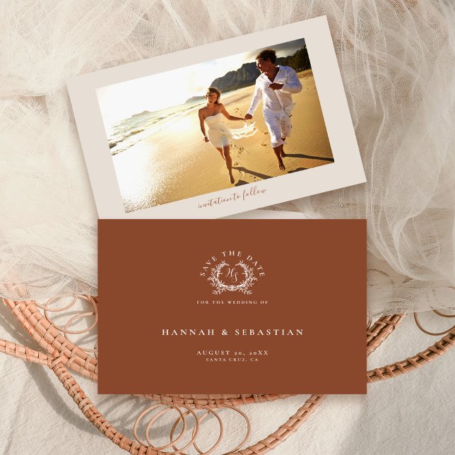 Reserve A Data Elegante Terracotta Monograma Foto de Casamento de (Criador carregado)