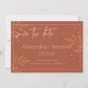 Reserve A Data Elegante Terthy Brown e Dourado Casamento Floral