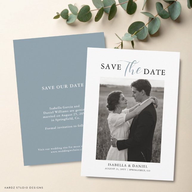 Reserve A Data Elegante Texto Simples Foto Casamento (The front and back are shown in a 4.5 x 6.25-inch. Choose size, paper, + corner style.)
