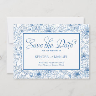 Reserve A Data Elegante Toile Floral Azul Francês para Casamento