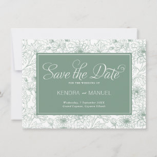 Reserve A Data Elegante Toile Floral Francês Verde Salvia Casamen