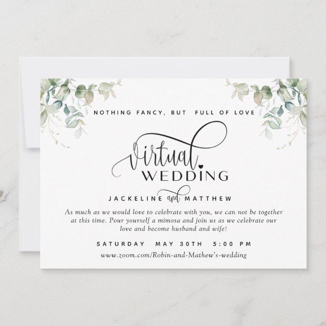 Reserve A Data Elegante Vegetação, Casamento Virtual Online Único (Frente)