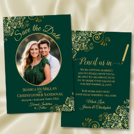 Reserve A Data Elegante Verde Esmeralda & Dourado Oval Casamento 