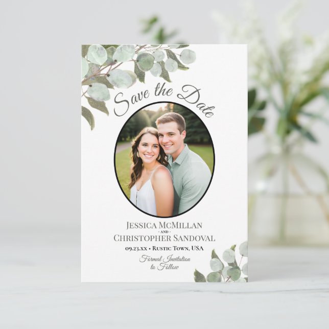Reserve A Data Elegante Verde Eucalipto & Fotografia Casamento Br (Em pé/Frente)