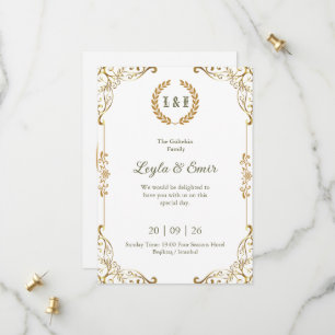 Reserve A Data Elegante Vinheta Dourada Monograma Save the Date