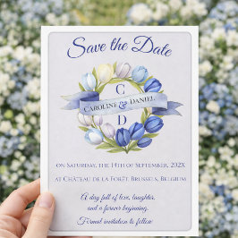 Reserve A Data Elegante Watercolor Tulip Wreath Casamento Blue Iv