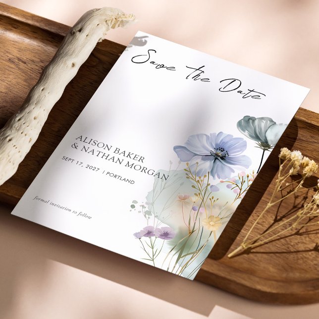 Reserve A Data Elegante Wildflower Save the Date Card | Aquarela (Elegant Wildflower Save the Date Card | Watercolor)