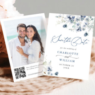 Reserve A Data Elegante Winter Blue Foliage Boho Wedding Código Q