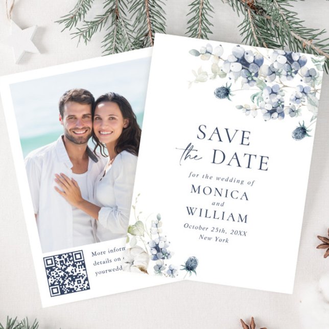 Reserve A Data Elegante Winter Foliage Boho Wedding Photo QR code (Criador carregado)