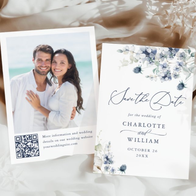 Reserve A Data Elegante Winter Foliage Boho Wedding Photo QR code (Criador carregado)