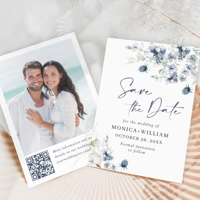 Reserve A Data Elegante Winter Foliage Boho Wedding Photo QR code (Criador carregado)