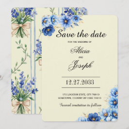 Reserve A Data Elegantes Florais Azuis Salve a Data