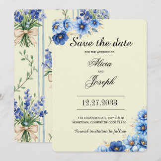 Reserve A Data Elegantes Florais Azuis Salve a Data