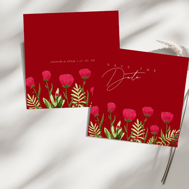 Reserve A Data Elegantes Flores Silvestres de Papoula Vermelha Ca (Red Poppy Wildflowers Wedding Save The Date)